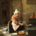 Woman heating a waffle iron above a fire